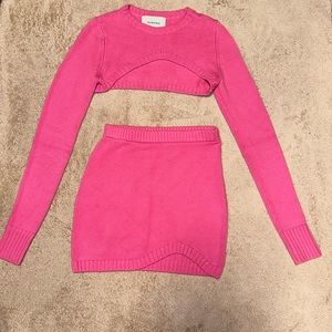 the wolf gang pink sweater skirt and sleeved sweater bolero.  no size listed.